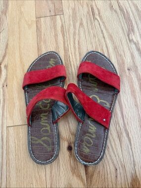 Sam Edelman Red Suede Double Strap Slide Sandals